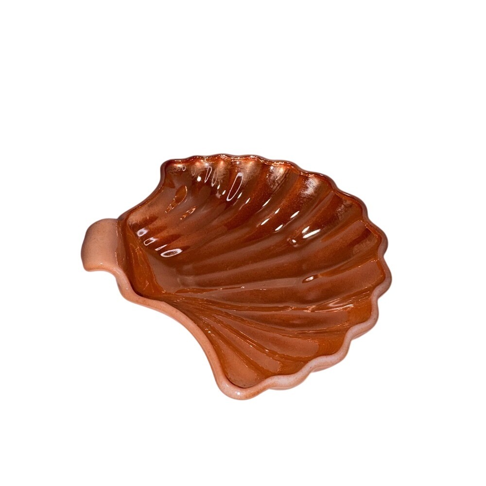 Fire-King Peach Lustre Shell Bowl Iridescent Milk Glass Scalloped Dish Vintage
